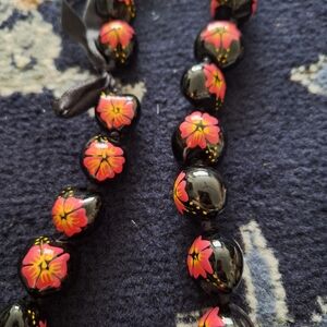 Floral Black and Pink Beaded Necklace From Hawai
